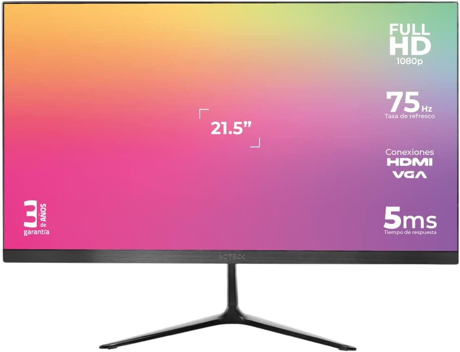 Acteck Monitor Plano 21.5" VA/Captive Vivid SP215 / FHD / 75Hz / 5ms / 1xVGA / 1xHDMI / Vesa 100x100mm / Negro