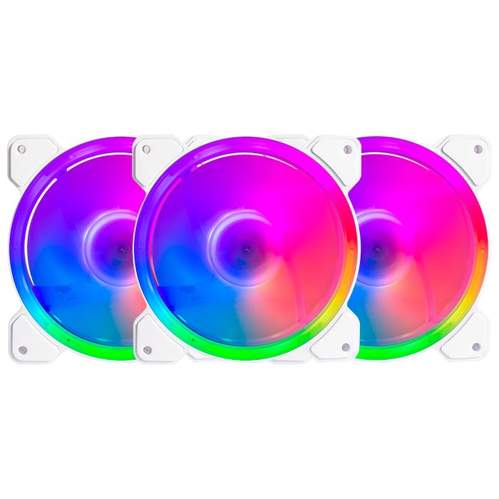 Balam Rush Kit 3 Ventiladores Gamer EOLOX BLAZE EX50KW 120mm ARGB Diseño Circular Borde LED Rainbow 1500RPM Blanco 3 Pin Controladora BR-937993