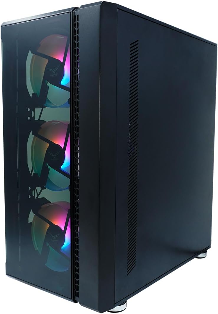 EVOTEC Gabinete ATX Tokyo EV-1021 con 3 Ventiladores RGB – PC Case Midi Tower para ATX, Micro-ATX, Mini-ATX, Panel de Cristal Templado, USB 3.0 – Negro