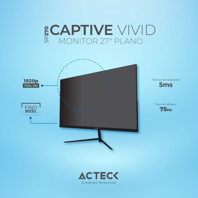 Monitor Led Panel TN de 27" Captive Vivid SP270 Full HD 1080p 75Hz 5ms 1xVGA + 1xHDMI 1.4 + Vesa 75 Elite Series