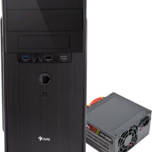 Stylos Gabinete Oficina Micro Tower Stylos CGAB5 M-ATX Aliminio + Plástico ABS 1xUSB 1.0 + 1xUSB 3.0 + 1x3.5mm + PSU 500W Negro
