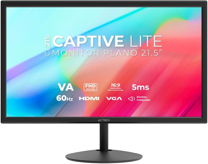 ACTECK Monitor 21.5 Captive Lite CL215 Full HD 60Hz 5ms VA HDMI VGA Altavoces Negro AC-943253 Estudio y multitarea