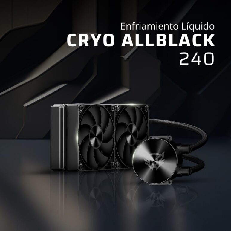 Cryo AllBlack Sistema de Enfriamiento Líquido, 240mm, Compatible con AMD e Intel, Placa Base Circular, Negro, TDP 260W