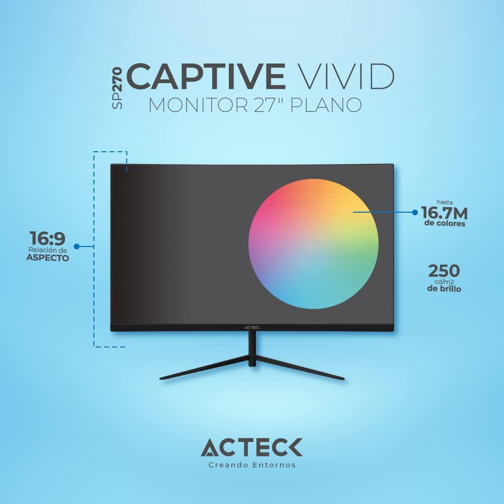Monitor Led Panel TN de 27" Captive Vivid SP270 Full HD 1080p 75Hz 5ms 1xVGA + 1xHDMI 1.4 + Vesa 75 Elite Series