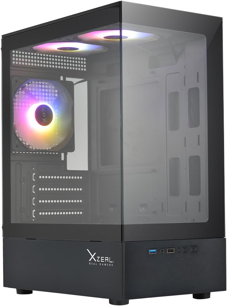 Gabinete Xzeal X-Zynergy M-ATX/ITX 1xUSB1.0 + 1x USB3.0 + 3.5 mm + 3 Fans RGB Negro