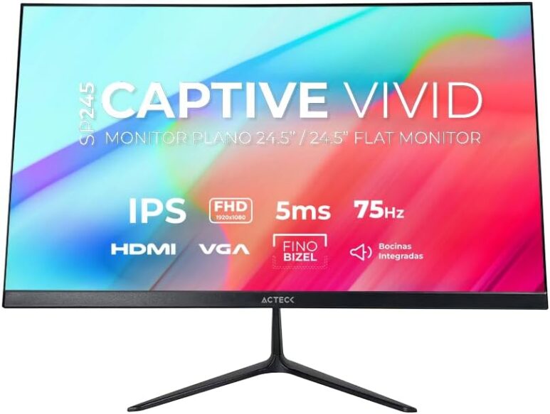 Acteck Monitor 24.5 Captive Vivid SP245 5ms 75Hz Full HD IPS LED Altavoces Integrados HDMI AC-943178 Acteck Monitor 24.5 Captive Vivid SP245 5ms 75Hz Full HD IPS LED Altavoces Integrados HDMI AC-943178