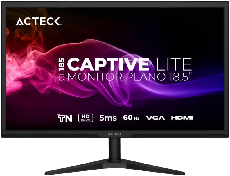 Acteck Captive Lite Monitor Plano 18.5" TN CL185, HD, 60Hz, 5ms, Low-Blue Light, VGA, HDMI 1.4, VESA 75mm, Negro