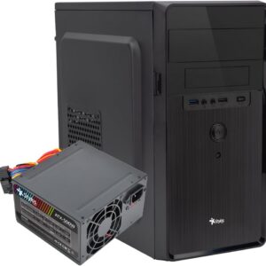 Stylos Gabinete Oficina Micro Tower Stylos CGAB5 M-ATX Aliminio + Plástico ABS 1xUSB 1.0 + 1xUSB 3.0 + 1x3.5mm + PSU 500W Negro