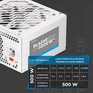 Acteck Fuente de Poder PC 500W Blazar EVO FT500EW ATX Blanco (ES-05001EW)