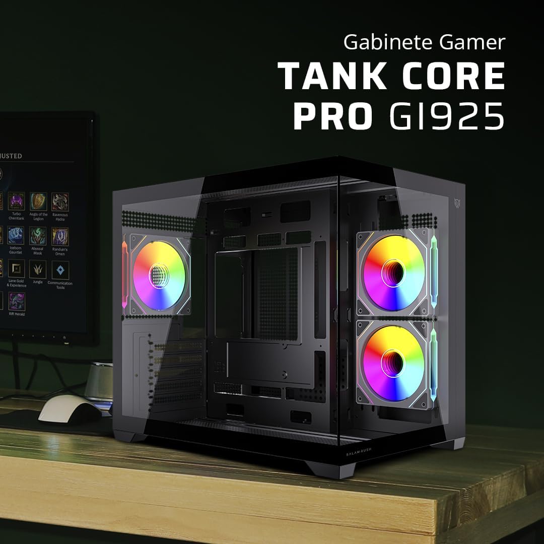 Balam Rush Tank Core Pro Gabinete Gamer Mini Torre GI925, Negro, Cristal Templado, M-ATX, 3 Ventiladores ARGB 120mm, USB 3.0