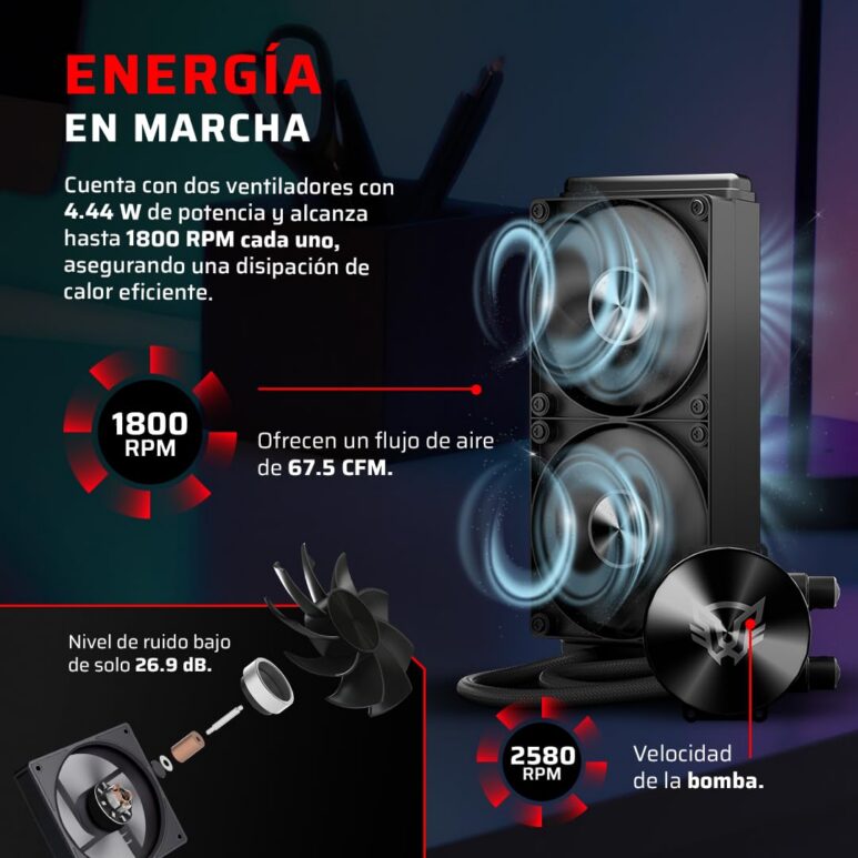 Cryo AllBlack Sistema de Enfriamiento Líquido, 240mm, Compatible con AMD e Intel, Placa Base Circular, Negro, TDP 260W