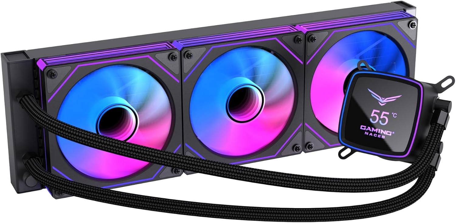 Gaming Naceb - Enfriamiento Líquido con Pantalla Digital de 3" - Radiador 360 mm con 3 Ventiladores PWM ARGB y Bomba Silenciosa - Compatible Intel y AMD Negro - NA-0656N