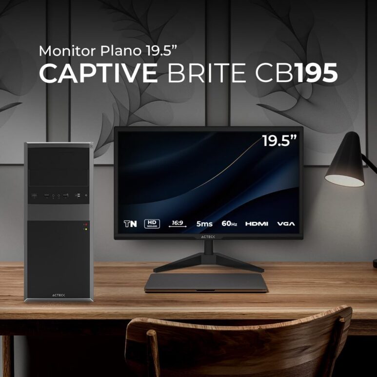 Monitor Plano 19.5" TN/Captive Brite CB195 / HD / 60Hz / 5ms / 1xVGA / 1xHDMI / Vesa 75 x 75 mm/Negro