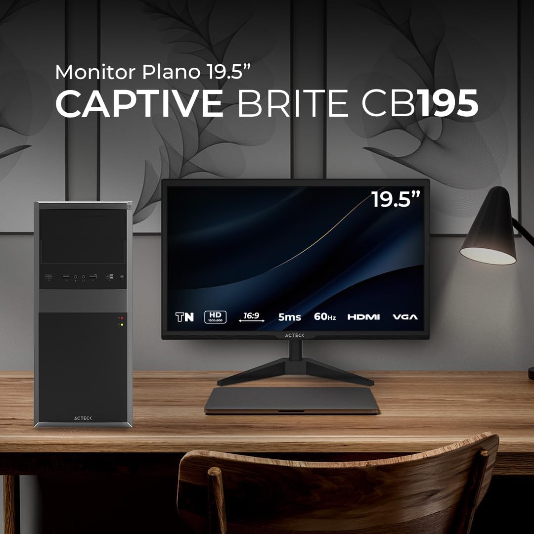 Monitor Plano 19.5" TN/Captive Brite CB195 / HD / 60Hz / 5ms / 1xVGA / 1xHDMI / Vesa 75 x 75 mm/Negro