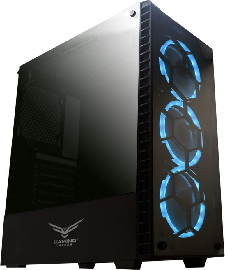 Gaming NACEB Gabinete PC Gamer Hydra NA-0602 - ATX Tower con Cristal Templado, 3 Ventiladores RGB Frontales, USB 3.0 + USB 2.0, Diseño para Setup Gaming - Negro