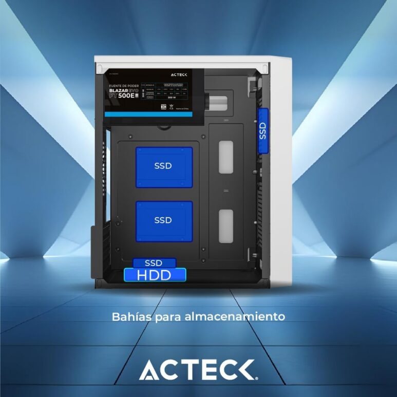 Gabinete Compacto Mini Torre Kioto GC220F / MAX MB M-ATX Fuente ATX 500 W / 2X USB 2.0 / Full Metalico + Frente Solido/Blanco
