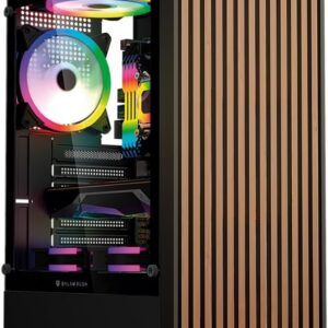 Balam Rush Acteck Gabinete Gamer Dragonfly GM580, Media Torre ATX, Negro, Panel Lateral de Cristal, 4 Ventiladores ARGB de 120mm, Frontal Tipo Madera, 38.5x10.3x32.5 cm (Negro)