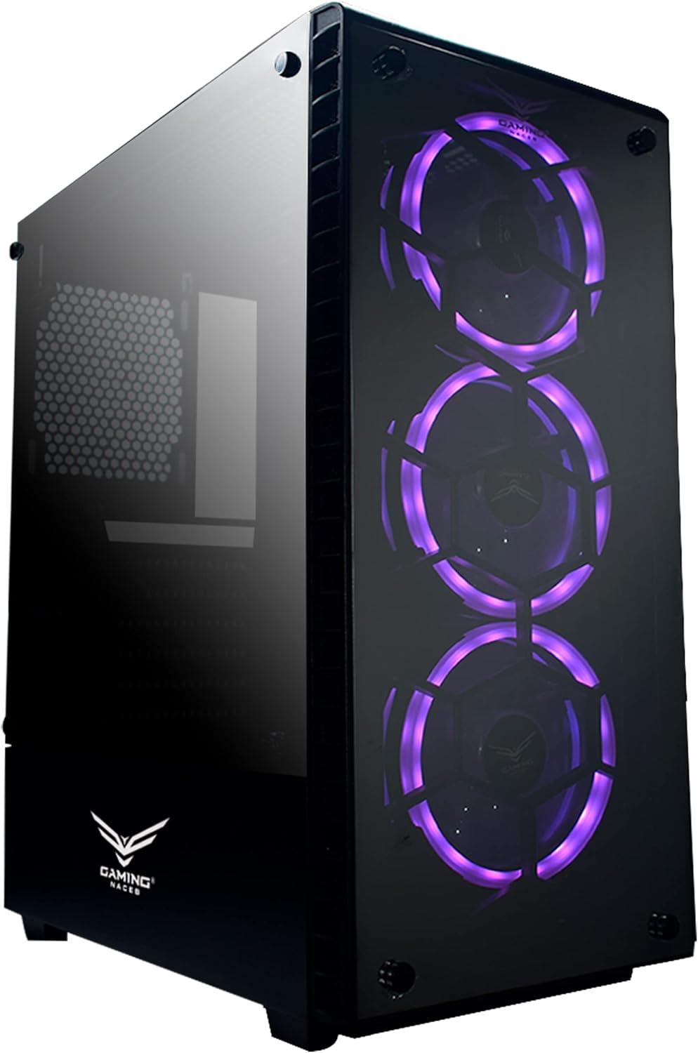 Gaming NACEB Gabinete PC Gamer Hydra NA-0602 - ATX Tower con Cristal Templado, 3 Ventiladores RGB Frontales, USB 3.0 + USB 2.0, Diseño para Setup Gaming - Negro