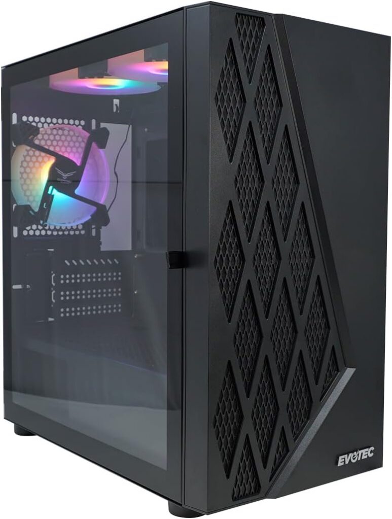 EVOTEC Gabinete Gamer Taipei EV-1018 – PC Case Micro-ATX Mini Tower con 3 Ventiladores RGB, Panel Lateral de Cristal Templado, USB 3.0 – Negro