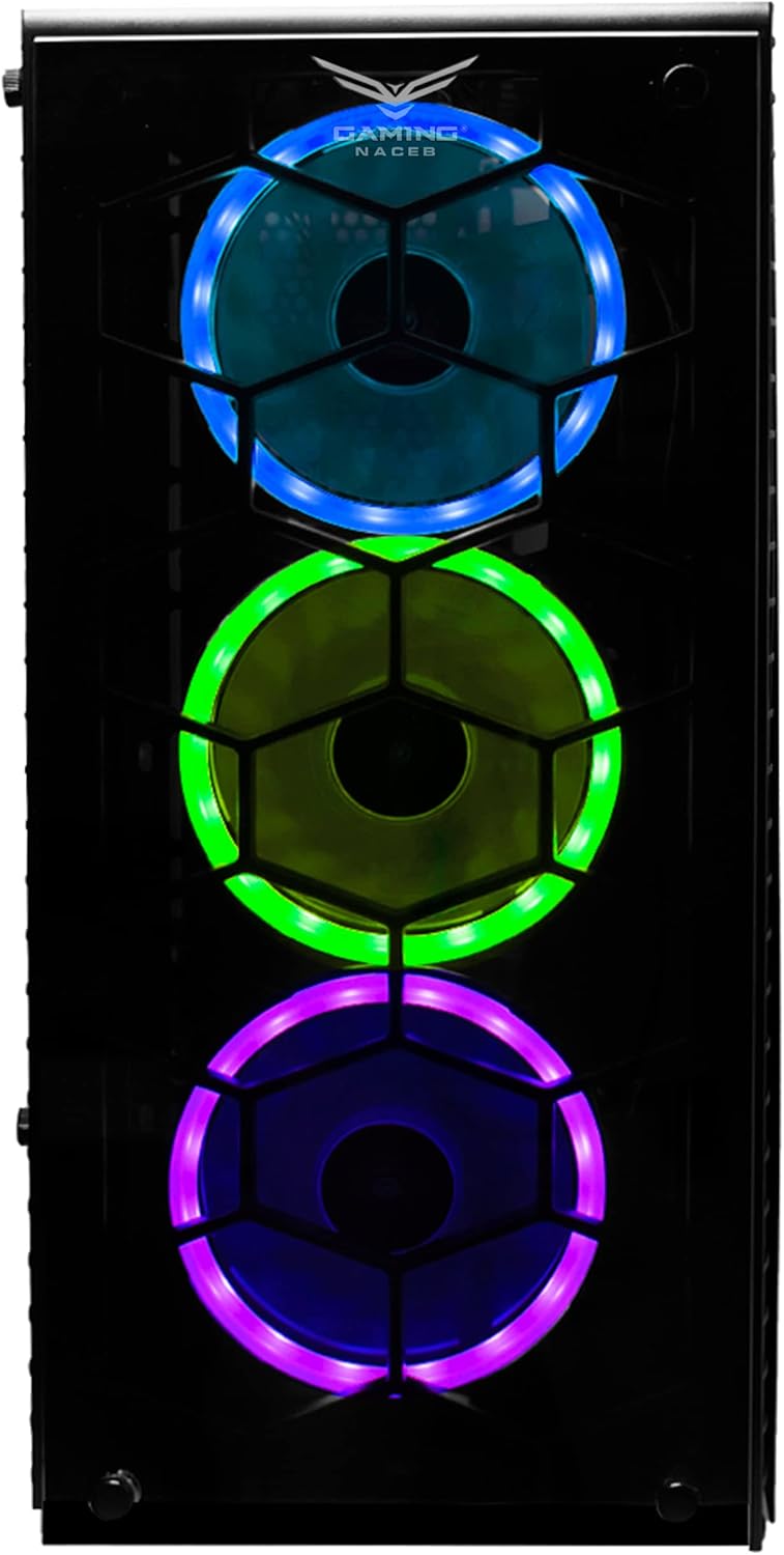 Gaming NACEB Gabinete PC Gamer Hydra NA-0602 - ATX Tower con Cristal Templado, 3 Ventiladores RGB Frontales, USB 3.0 + USB 2.0, Diseño para Setup Gaming - Negro