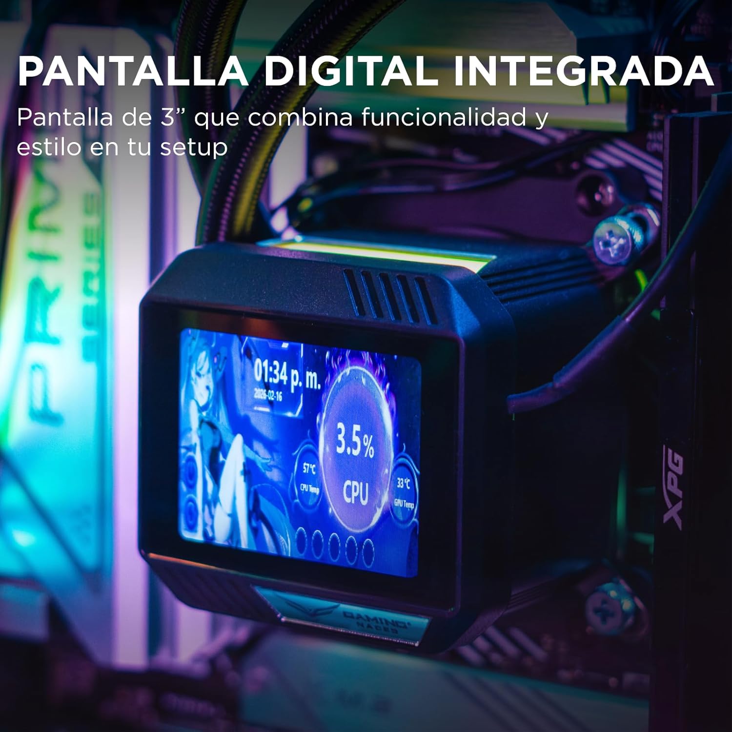 Gaming Naceb - Enfriamiento Líquido con Pantalla Digital de 3" - Radiador 360 mm con 3 Ventiladores PWM ARGB y Bomba Silenciosa - Compatible Intel y AMD Negro - NA-0656N