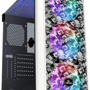 YEYIAN Gabinete Gamer Hollow 2500 con Ventana RGB, Midi-Tower, ATX/EATX/ITX/Micro ATX, USB 3.0, sin Fuente, sin Ventiladores Instalados, Blanco, YGH-49704