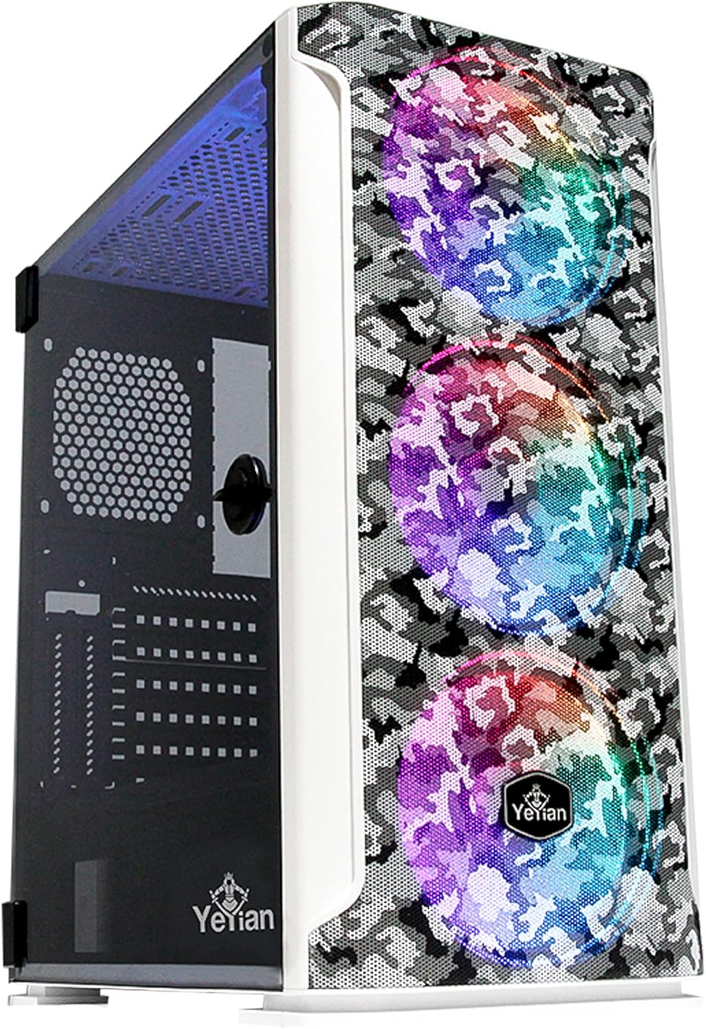 YEYIAN Gabinete Gamer Hollow 2500 con Ventana RGB, Midi-Tower, ATX/EATX/ITX/Micro ATX, USB 3.0, sin Fuente, sin Ventiladores Instalados, Blanco, YGH-49704