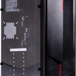EVOTEC Gabinete Kyoto EV-1025 – PC Case ATX, Ventana Lateral de Acrílico, Diseño Frontal con Detalles Rojos, Estilo Gaming – Negro