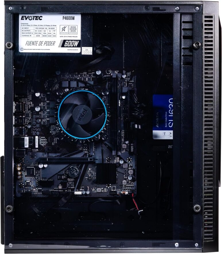 EVOTEC Gabinete Kyoto EV-1025 – PC Case ATX, Ventana Lateral de Acrílico, Diseño Frontal con Detalles Rojos, Estilo Gaming – Negro