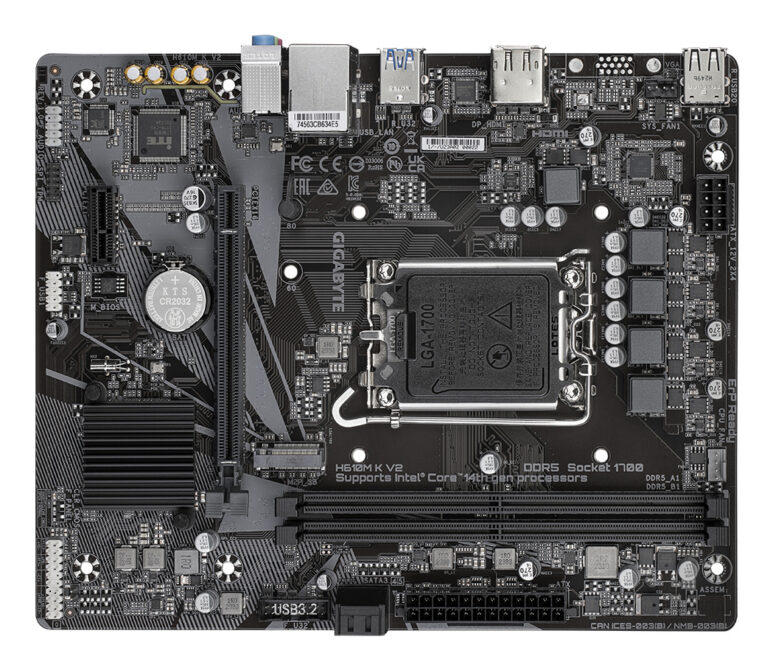 GIGABYTE H610M K V2 Placa base - Procesadores Intel Core 14ª generación, hasta 5600 MHz DDR5, 1xPCIe 3.0 M.2, LAN 1GbE, USB 3.2 Gen 1