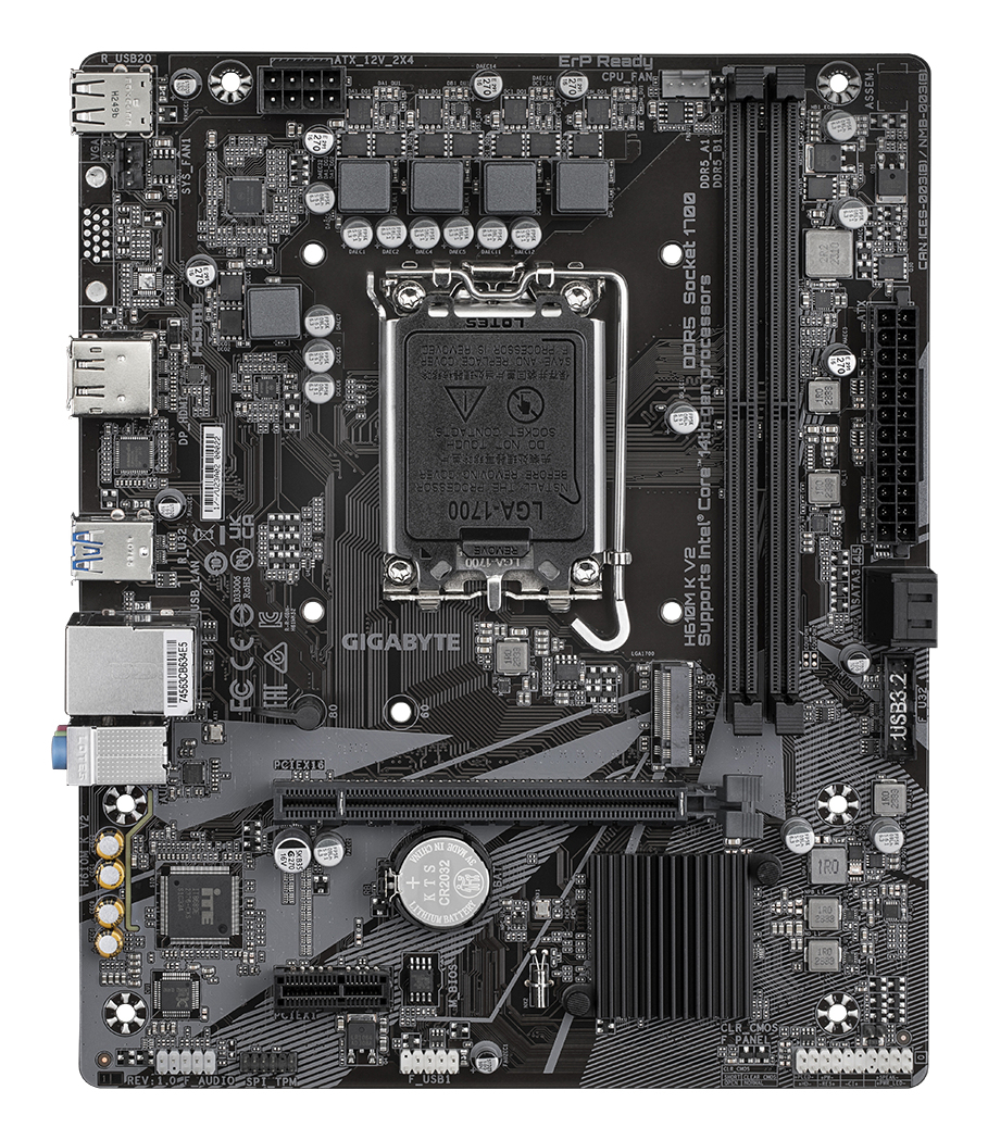 GIGABYTE H610M K V2 Placa base - Procesadores Intel Core 14ª generación, hasta 5600 MHz DDR5, 1xPCIe 3.0 M.2, LAN 1GbE, USB 3.2 Gen 1