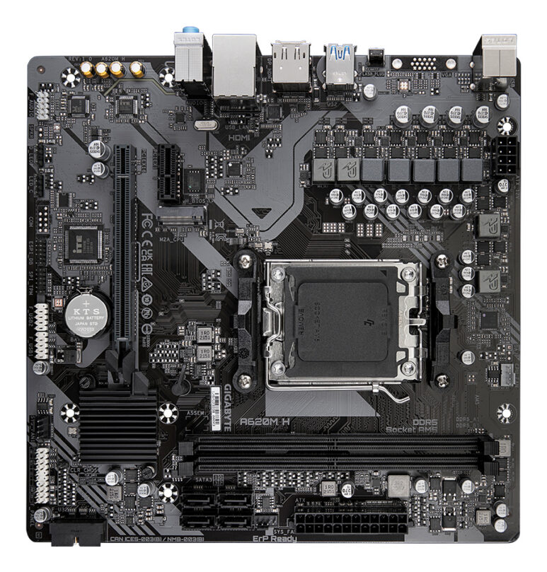 GIGABYTE A620M H Placa base - Soporta CPUs AMD Ryzen 8000, VRM digital de 5+2+2 fases, hasta 7200MHz DDR5 (OC), 1xPCIe 4.0 M.2, LAN GbE, USB 3.2 Gen 1