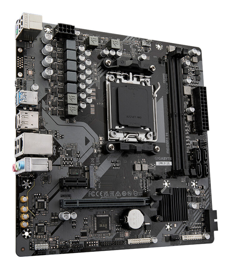 GIGABYTE A620M H Placa base - Soporta CPUs AMD Ryzen 8000, VRM digital de 5+2+2 fases, hasta 7200MHz DDR5 (OC), 1xPCIe 4.0 M.2, LAN GbE, USB 3.2 Gen 1