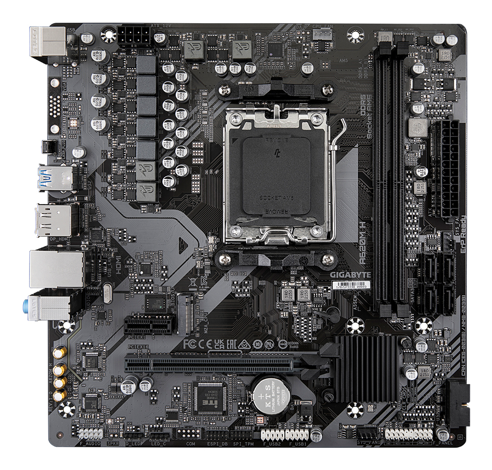 GIGABYTE A620M H Placa base - Soporta CPUs AMD Ryzen 8000, VRM digital de 5+2+2 fases, hasta 7200MHz DDR5 (OC), 1xPCIe 4.0 M.2, LAN GbE, USB 3.2 Gen 1