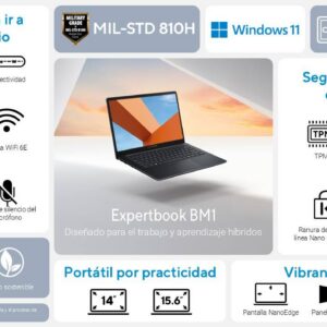 Laptop Asus Expertbook BM1403CDA-R58G512-P2 14 Pulgadas FHD AMD Ryzen 5 7535HS 8GB RAM 512 SSD Radeon 680M W11 Pro 3Y Wi-Fi 6E BT 5.4