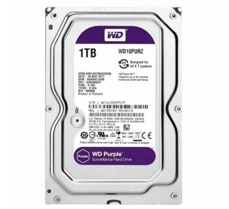 Disco Duro Interno Western Digital WD10PURZ Purple 3.5 Pulgadas, 1TB, SATA III, 6 Gbit/s, 5400RPM, 64MB Cache