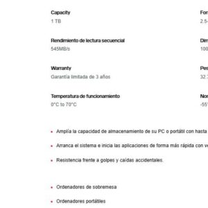 Unidad de estado Solido WD GREEN, 1TB, 2.5, 400 MB/s Escritura, 500 MB/s Lectura, SATA III