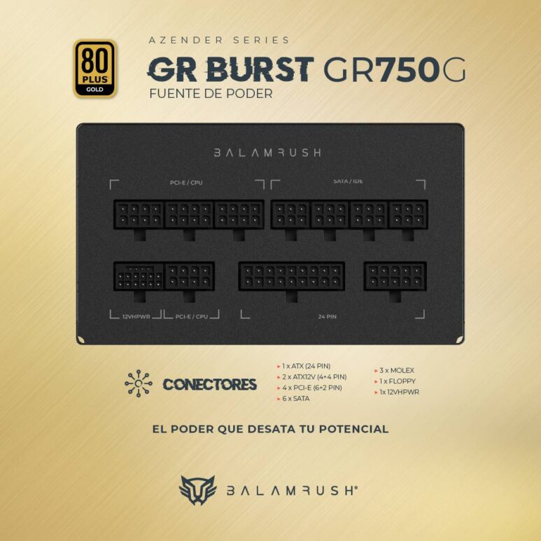 Fuente de Poder 750W 80 Plus Gold BALAM RUSH GR BURST GR750G LEGEND SERIES