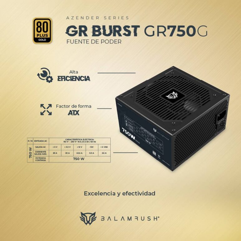 Fuente de Poder 750W 80 Plus Gold BALAM RUSH GR BURST GR750G LEGEND SERIES