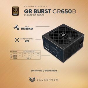 Fuente de Poder 650W 80 Plus Bronce BALAM RUSH GR BURST GR650B LEGEND SERIES.