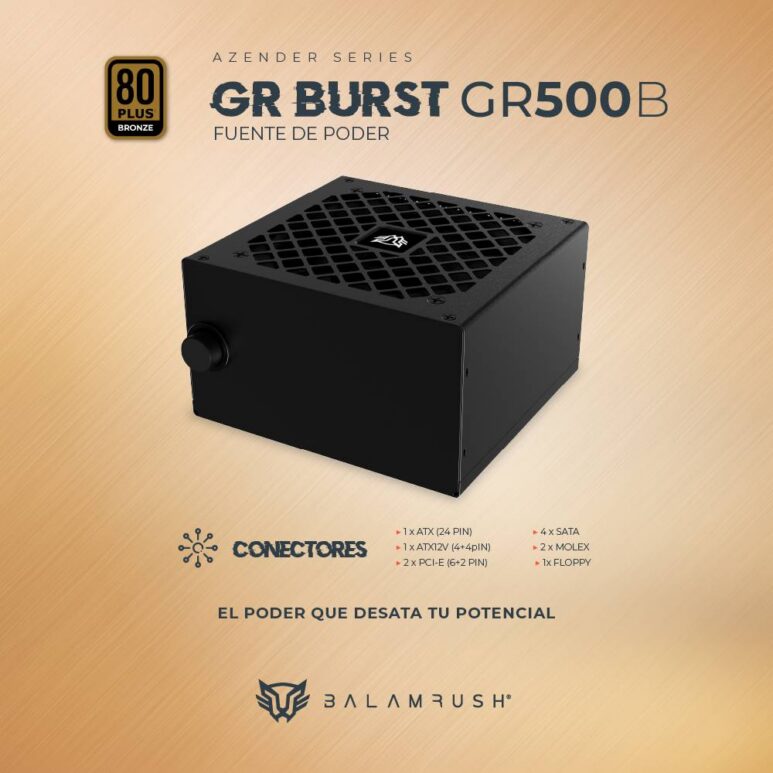 Fuente de Poder 500W 80 Plus Bronce BALAM RUSH GR BURST GR500B LEGEND SERIES.