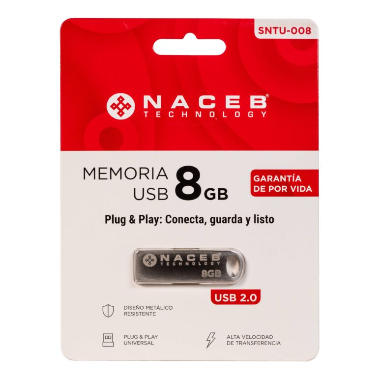 NACEB-USB-U106-20-8GB Interfaz USB 2.0 Capacidad 8 GB Velocidad de lectura 10–25 MB/s Velocidad de escritura 3–10 MB/s