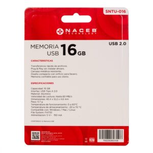 NACEB-USB-U106-20-16GB Modelo de producto DHI-USB-U106-20-16GB Interfaz USB 2.0 Capacidad 16 GB Velocidad de lectura 10–25 MB/s Velocidad de escritura 3–10