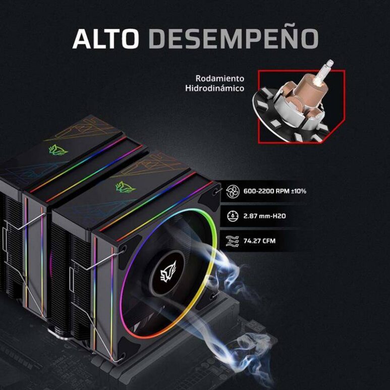 Enfriamiento de Aire BAMLAM RUSH HELIUX PRO HEX50 Sistema de enfriamiento de Aire, Disipador de aire, Iluminación ARGB