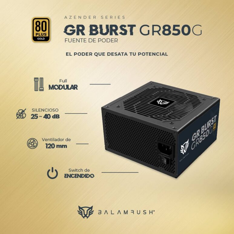 Fuente de Poder 850W 80 Plus Gold BALAM RUSH GR BURST GR850G LEGEND SERIES.