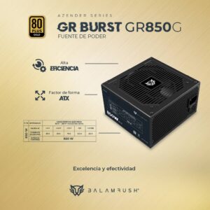 Fuente de Poder 850W 80 Plus Gold BALAM RUSH GR BURST GR850G LEGEND SERIES.