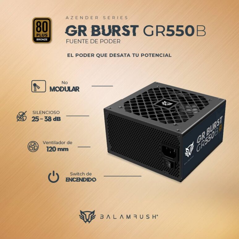 Fuente de Poder 550W 80 Plus Bronce BALAM RUSH GR BURST GR550B LEGEND SERIES.