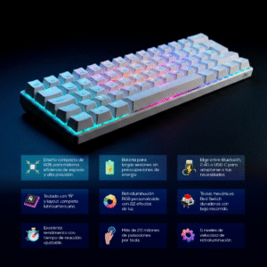 Teclado Mecánico Gamer 60% inalámbrico- Mubitech F25 Blanco - Imagen 5