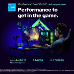 Procesador Gaming Intel® Core™ i3-12100 3.30GHz, 4 núcleos, Socket LGA 1700, 12 MB Caché con Grafica Integrada y disipador.(MOTHERBOARD CHIPSET 600)