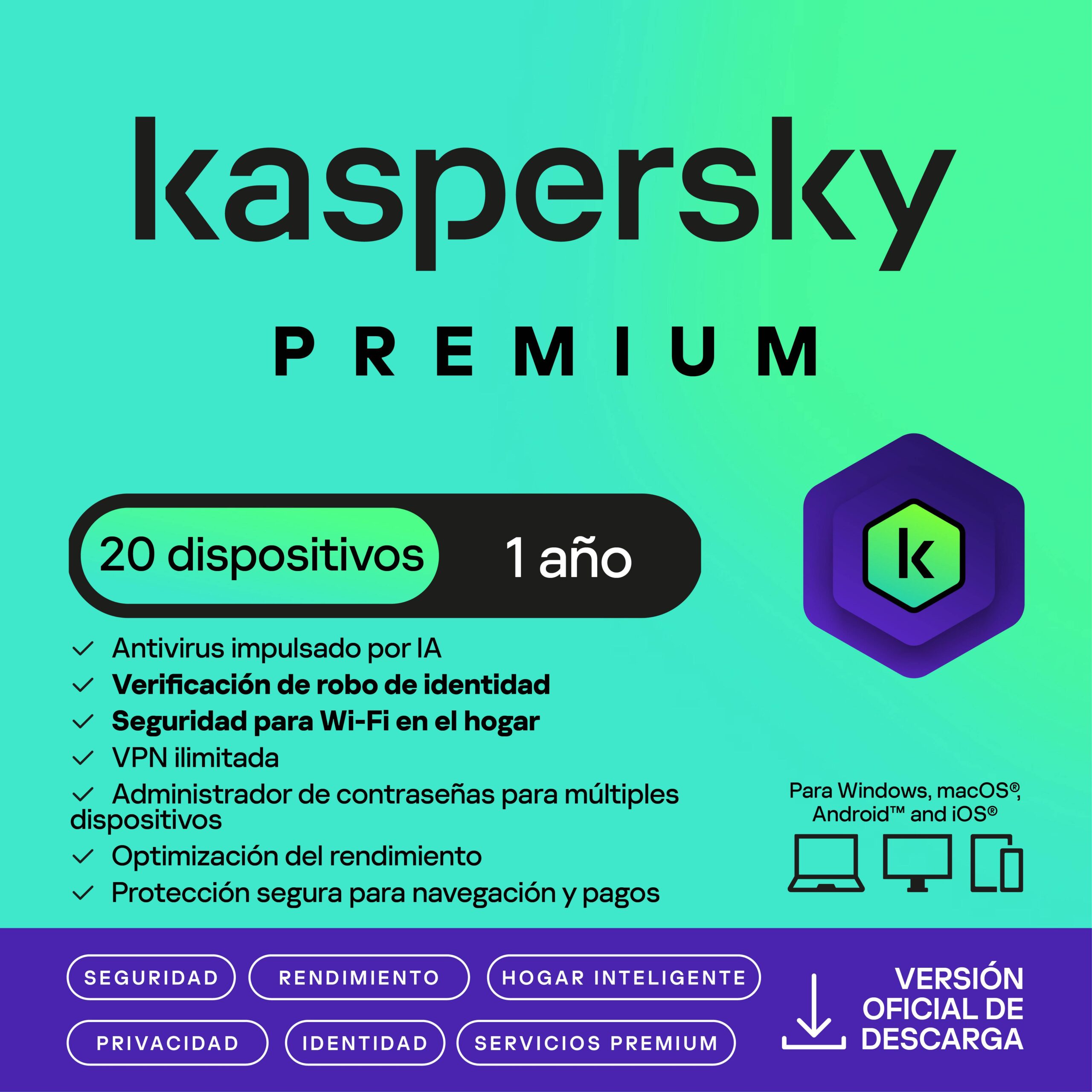 KASPERSKY PREMIUM 20 DISP 1Y KL1047ZDNFS